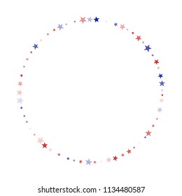 Round Frame of Liberty Symbolic Stars Confetti. USA Cover Pattern Design. Freedom Nation Texture. Business Presentation Print Design Background.