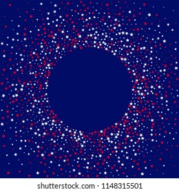 Round Frame of Liberty Symbolic Stars Confetti. USA Memorial Day Pattern Design. Liberty Patriotic Texture. Business Presentation Stars Background.