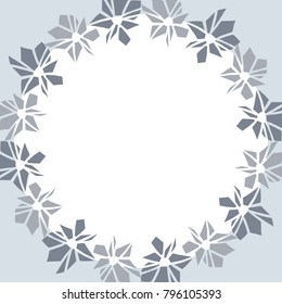 Round frame with light blue and dark blue pastel geometric flowers, pale tones, soft and tender, good for greeting cards or photo frames
