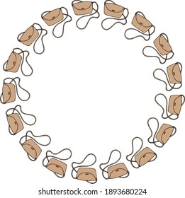Marco redondo con bolsas marrón claro sobre fondo blanco. Imagen vectorial. 