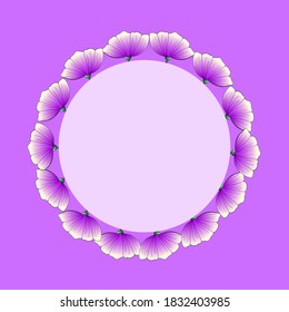 Round frame of lilac flowers on a lilac background. Vector. Use for cards, banners, web design, advertising.