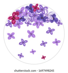 Round frame of lilac flowers. Vector illustration for design icons, template, banner, background, spring and wedding concept, place for text.