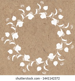 Round frame with linden branch on kraft paper. Floral vector illustration with space for text. Invitation, greeting card or an element for your design.