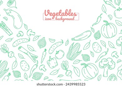 Round Frame line icons background of organic farm vegetables. illustration for backgrounds, card, posters, banners. Vector icons.