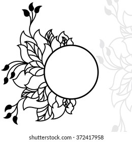 round frame with linear leaves and flowers for greeting cards,invitations.vector illustration