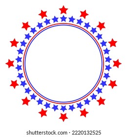 Round frame or logo sign with American flag symbols with an empty space for text.	
