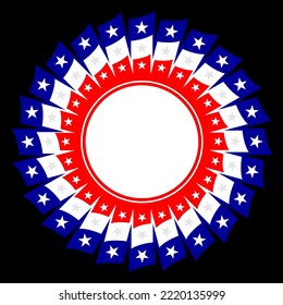 Round frame or logo sign with American flag symbols with an empty space for text.	
