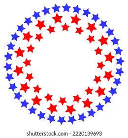 Round frame or logo sign with American flag symbols with an empty space for text.	
