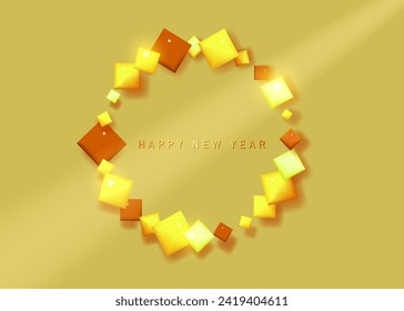 Round frame made of 3D golden plastic beads