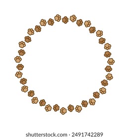 Round frame made of animal paw prints with empty space for your text and images. Cute dog paw print border. Vector illustration