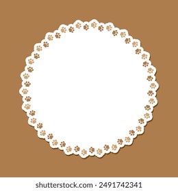 Round frame made of animal paw prints with empty space for your text and images. Cute dog paw print border. Vector illustration