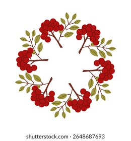 Redondo quadro feito de bagas e folhas. Coroa de Woodland. Elegante padrão floral sem emenda. Modelo com espaço de cópia para convites de casamento e cartões de felicitações. Ilustração de estoque de vetor.