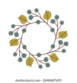 Redondo quadro feito de bagas e folhas. Coroa de Woodland. Elegante padrão floral sem emenda. Modelo com espaço de cópia para convites de casamento e cartões de felicitações. Ilustração de estoque de vetor.