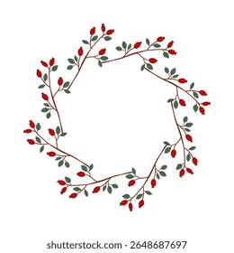Redondo quadro feito de bagas e folhas. Coroa de Woodland. Elegante padrão floral sem emenda. Modelo com espaço de cópia para convites de casamento e cartões de felicitações. Ilustração de estoque de vetor.