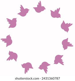 Round frame made of birds. White background.