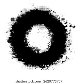 Round frame made of blots. Paint texture with drips. Grunge hand drawn. Not AI, Vector illustration