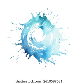 Round frame made of blue blots. Paint texture with drips. Grunge hand drawn. Not AI, Vector illustration
