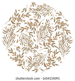 Round frame made of branches with berries. Woodland wreath. Forest flora. Template with copy space for wedding invitations and greeting cards. Vector stock illustration