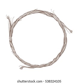 Round frame made of branches. Decorative outline element for design work in the boho style.