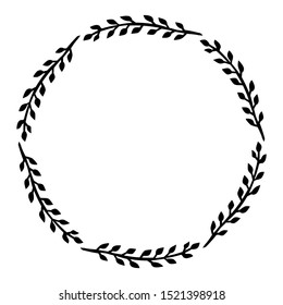 Round frame made of branches with leaves.