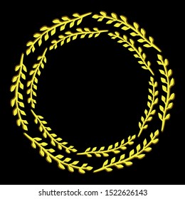 Round frame made of branches with leaves.