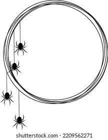 Round frame made of cobwebs on the theme of Halloween. Spider on the web. Colo frame.