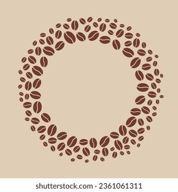 Round frame made of coffee beans. Design illustration in minimalistic style for  and  packaging. Illustration for cafe and restaurant menus.