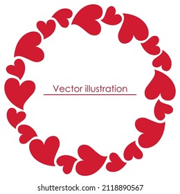 Round frame made of curved hearts. Vector design for decorating romantic cards, covers, invitations, flyers, stickers, posters, prints, etc.