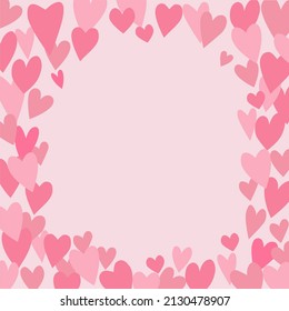 Round frame made of different hearts in pink color. Heart background