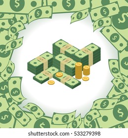 Round frame made of dollars. Stack of money. Element for your business presentation. 