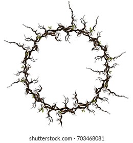 round frame made of dry wood sketch vector graphics color picture