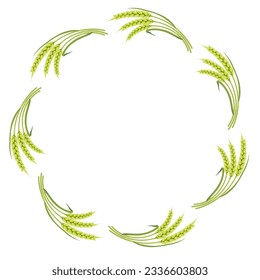 Round frame made of ears of wheat. Border from cereal plants. Ornament for the design of flour products.