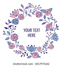 Rundrahmen aus Blumenelementen, Blumenanordnung, Federkonzept. Vektorgrafik-Vorlage 
für Grußkarten, Einladungen.