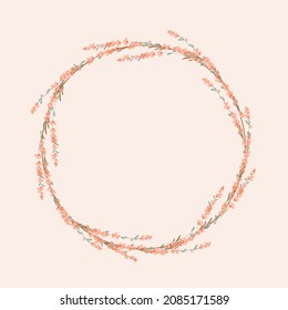 Round frame made of  flowers. Lavender vector stock illustration. A gentle invitation card for a wedding. An element for postcards, a poster to save a date or a greeting design.