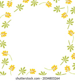 A round frame made of flowers and leaves. Cute children's illustration. 