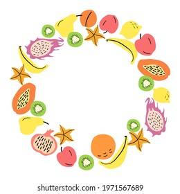 Round frame made of fruits. Background for text. Vector illustration.