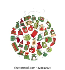 Round frame made of gift boxes isolated on white. For your Christmas design,posters, greeting cards, invitations.
