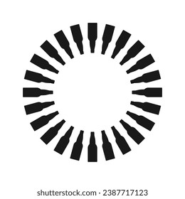 Round frame made of glass beer bottles. Vector silhouettes. Circle shape.