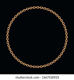 Round frame made with golden chain. On black. Vector illustration