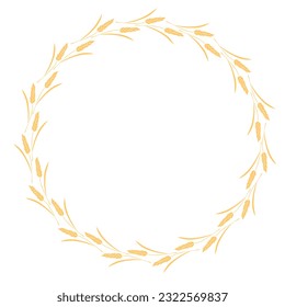 Marco redondo hecho de orejas de trigo dorado o de centeno. Corona vectorial de otoño, mano de borde dibujada en estilo plano, aislada en fondo blanco