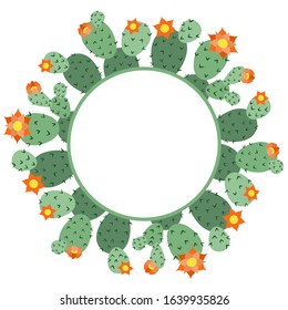 Round frame made of green cactus with flowers
