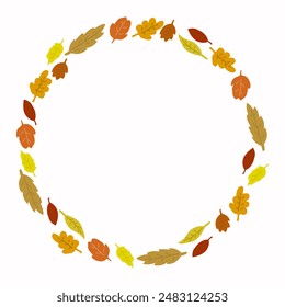 Rundrahmen aus handgezeichneten Herbstblättern (Blatt-Formen), isoliert auf weißem Hintergrund (Hintergrund). Verschiedene Farben. Natur. Umwelt. Vektorillustration.