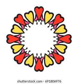 Marco redondo hecho de corazones, elemento de diseño aislado, ilustración vectorial