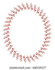 round frame made of hearts, a lot of red hearts on a branch, on white background, vector