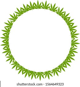 Round frame made of hemp leaves.
Round place for text framed by hemp leaves, a ball of regular shape, a blank for design.
