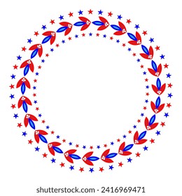 Round frame made of leaves and stars wreath laurel vector design