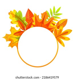 Round frame made of leaves. Vector illustration on a white background.