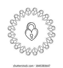 Round frame made of love padlock. Vector illustration.