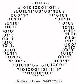 Round frame made of many digits 0 and 1. Also can be used as advertisement: programming, software, digital services. White backdrop. Vector illustration.