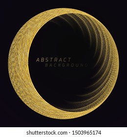 Round frame made of many gold small dots and waves with the effect of depth. Element for design.